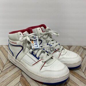 L.A Gear Skechers High-Top White Leather Sneakers With Red Blue Accents Size 6.5